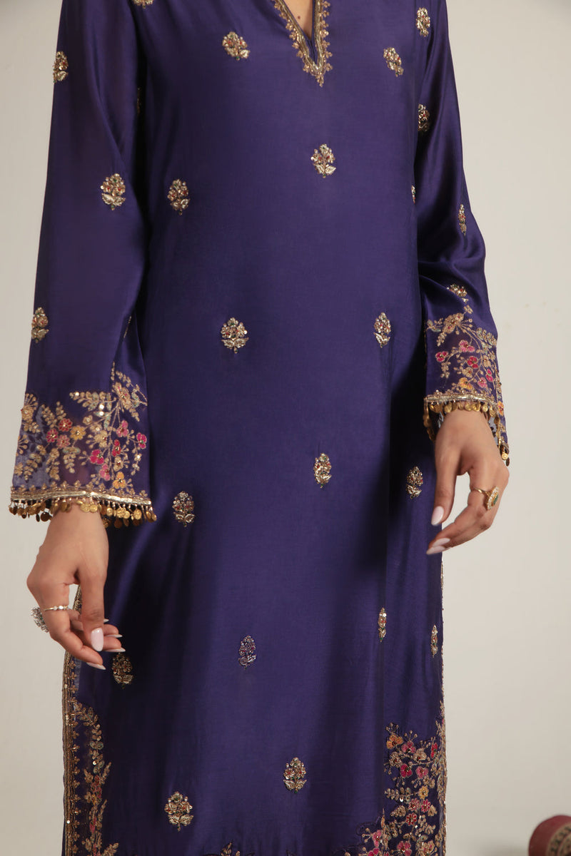 Zar-Rang Purple Farshi Kurta Set organza kurta/kurta set by Niti Bothra in purple for women in Singapore