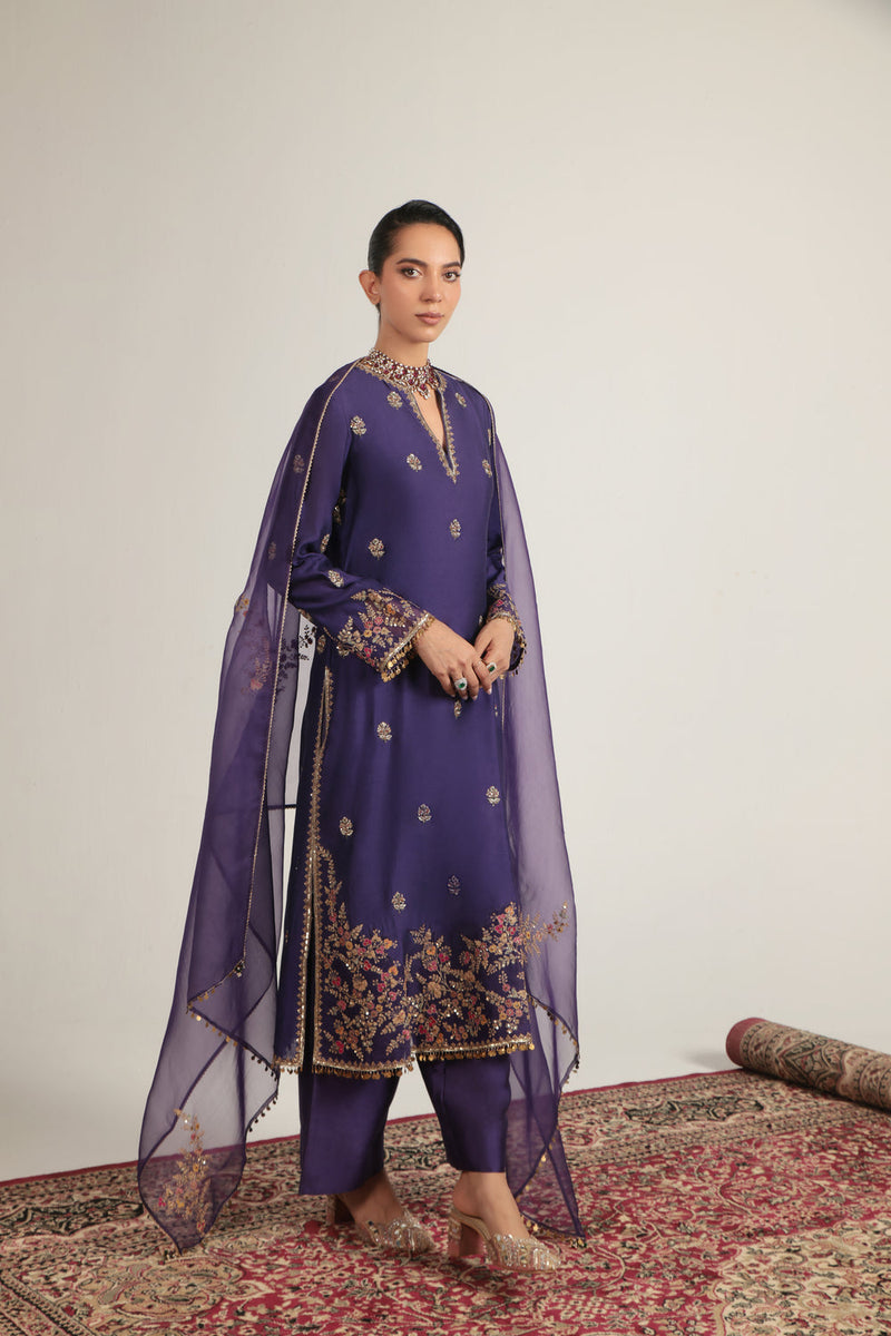 Zar-Rang Purple Farshi Kurta Set organza kurta/kurta set by Niti Bothra in purple for women in Singapore