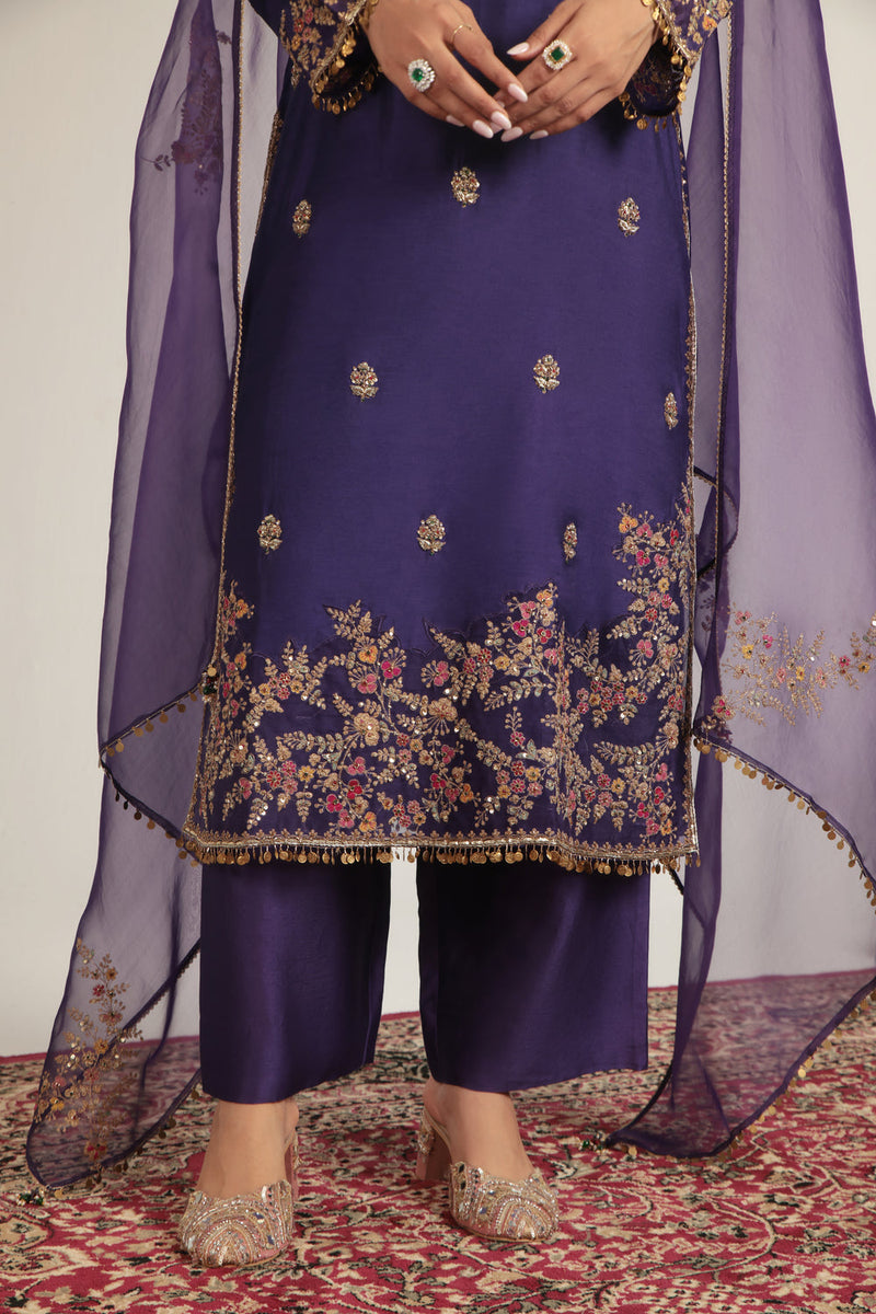 Zar-Rang Purple Farshi Kurta Set organza kurta/kurta set by Niti Bothra in purple for women in Singapore