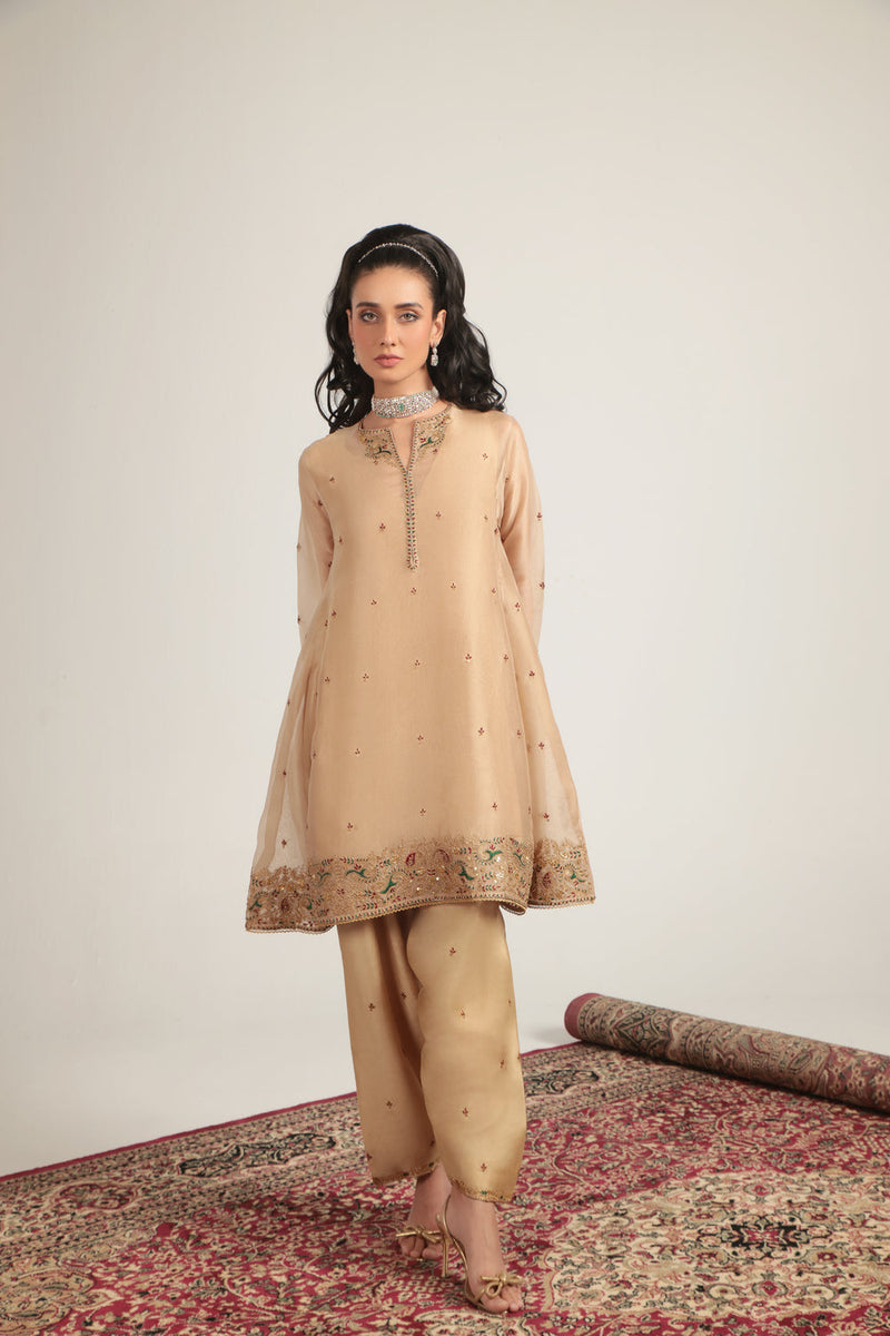 Zar-Rang Ivory Short Pheran Kurta Set organza, silk tencel kurta/kurta set by Niti Bothra in ivory for women in Singapore