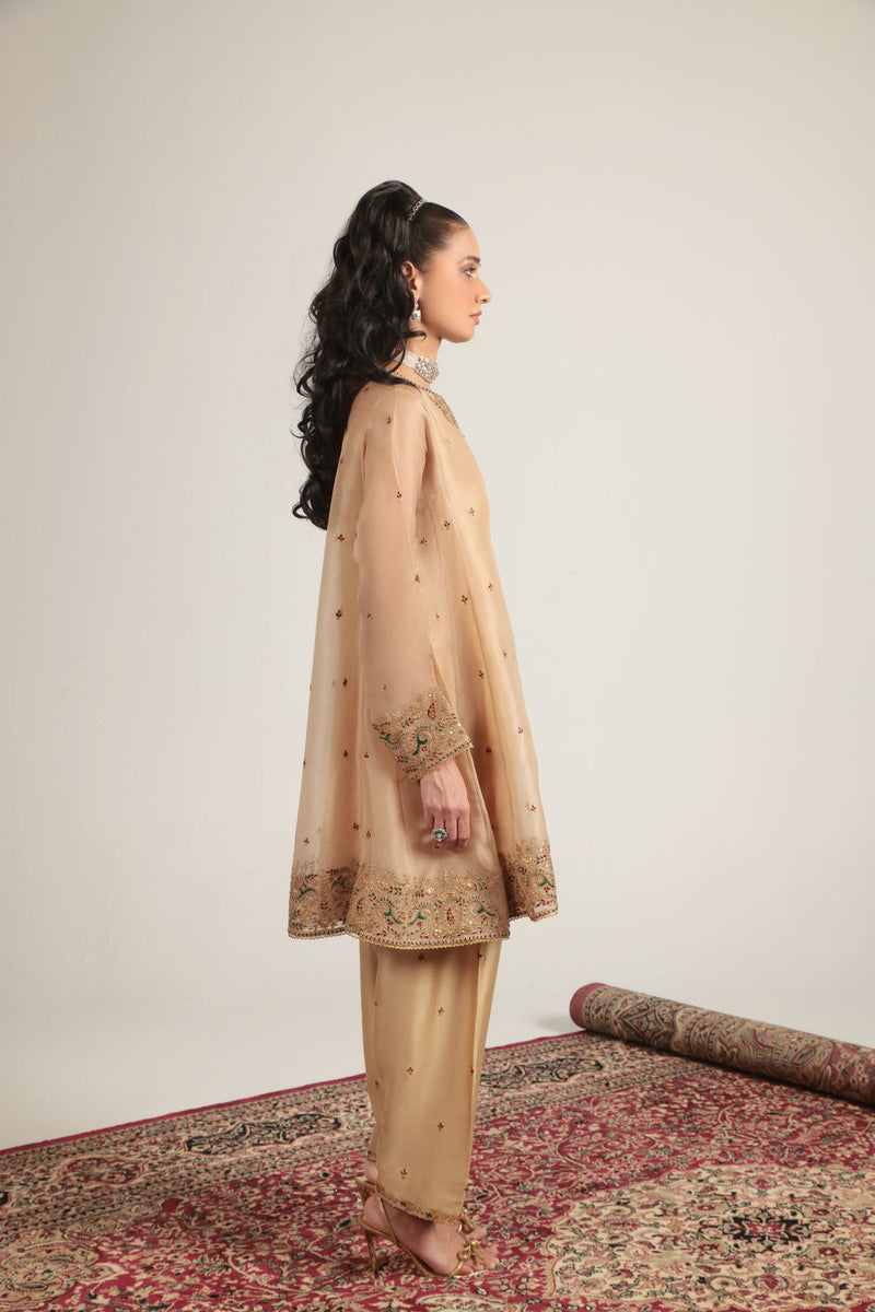 Zar-Rang Ivory Short Pheran Kurta Set organza, silk tencel kurta/kurta set by Niti Bothra in ivory for women in Singapore