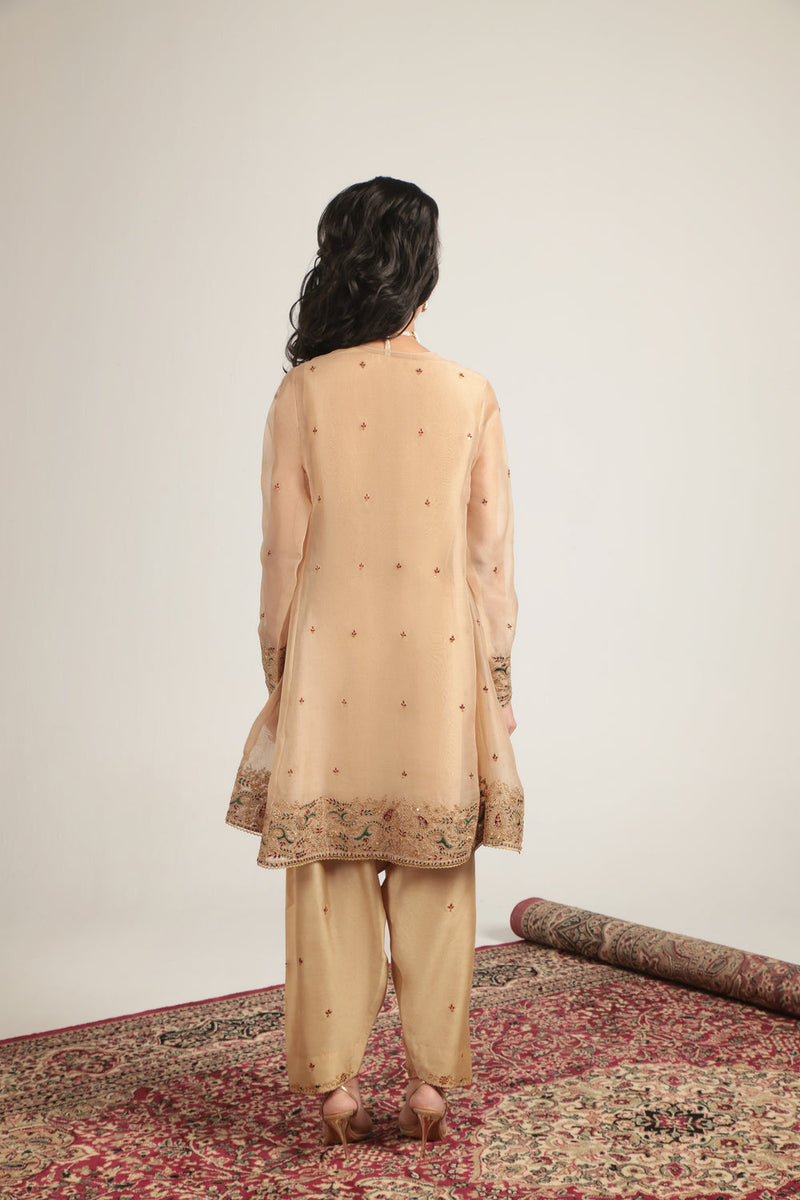 Zar-Rang Ivory Short Pheran Kurta Set organza, silk tencel kurta/kurta set by Niti Bothra in ivory for women in Singapore