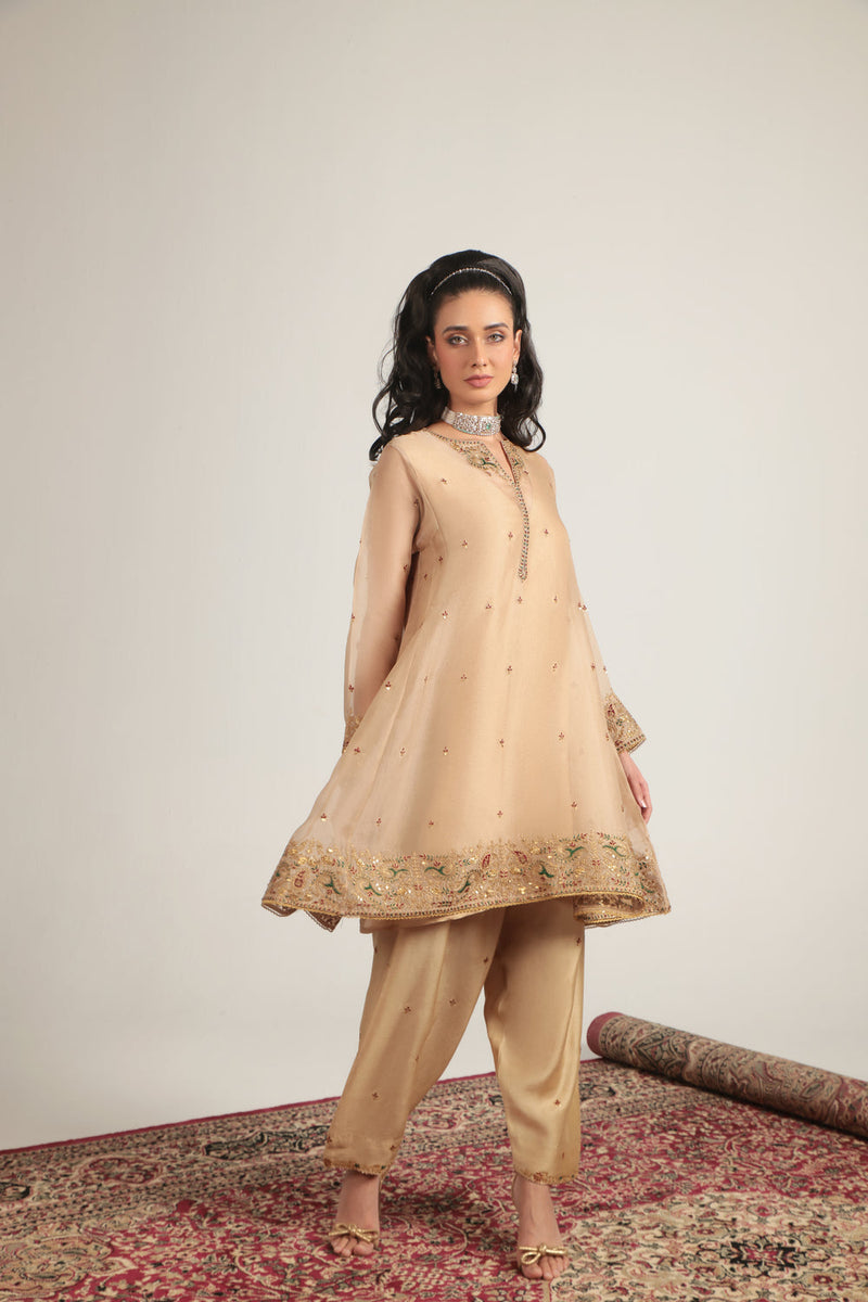 Zar-Rang Ivory Short Pheran Kurta Set organza, silk tencel kurta/kurta set by Niti Bothra in ivory for women in Singapore