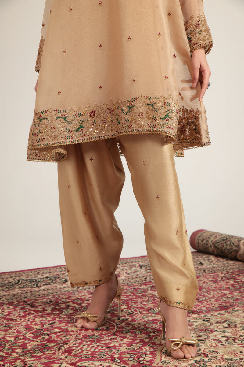 Zar-Rang Ivory Short Pheran Kurta Set organza, silk tencel kurta/kurta set by Niti Bothra in ivory for women in Singapore