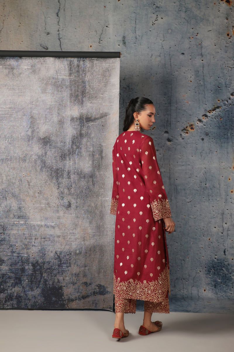 Mehrang Maroon Farshi Kurta Set silk chanderi kurta/kurta set by Niti Bothra in maroon for women in Singapore