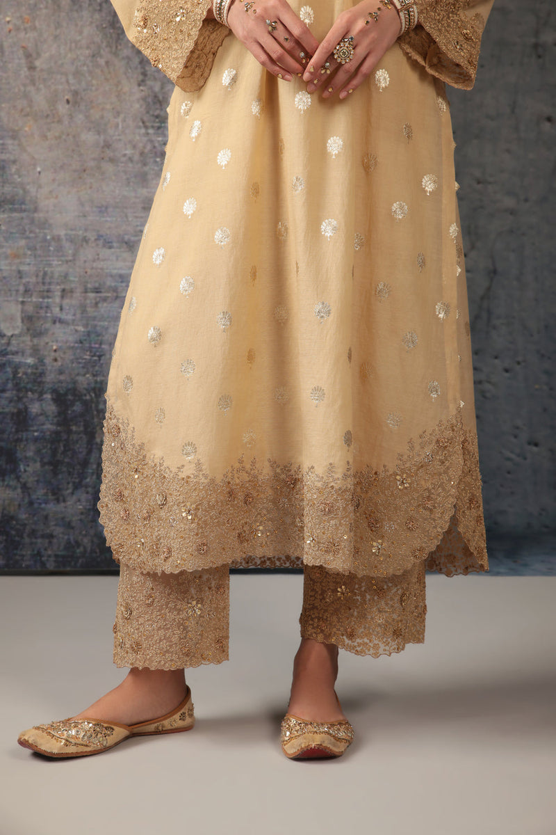 Mehrang Ivory Farshi Kurta Set silk chanderi kurta/kurta set by Niti Bothra in ivory for women in Singapore