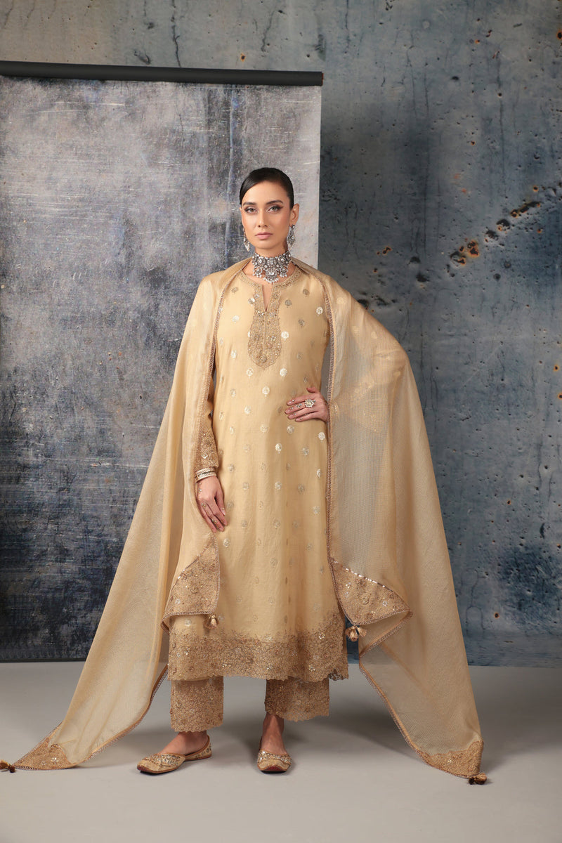 Mehrang Ivory Farshi Kurta Set silk chanderi kurta/kurta set by Niti Bothra in ivory for women in Singapore