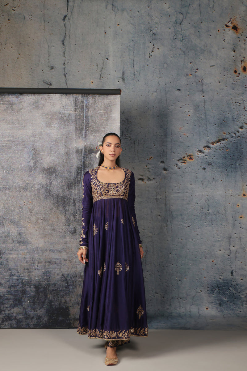 Zar-Rang Purple Kalidaar Set silk chanderi, organza kurta/kurta set by Niti Bothra in purple for women in Singapore