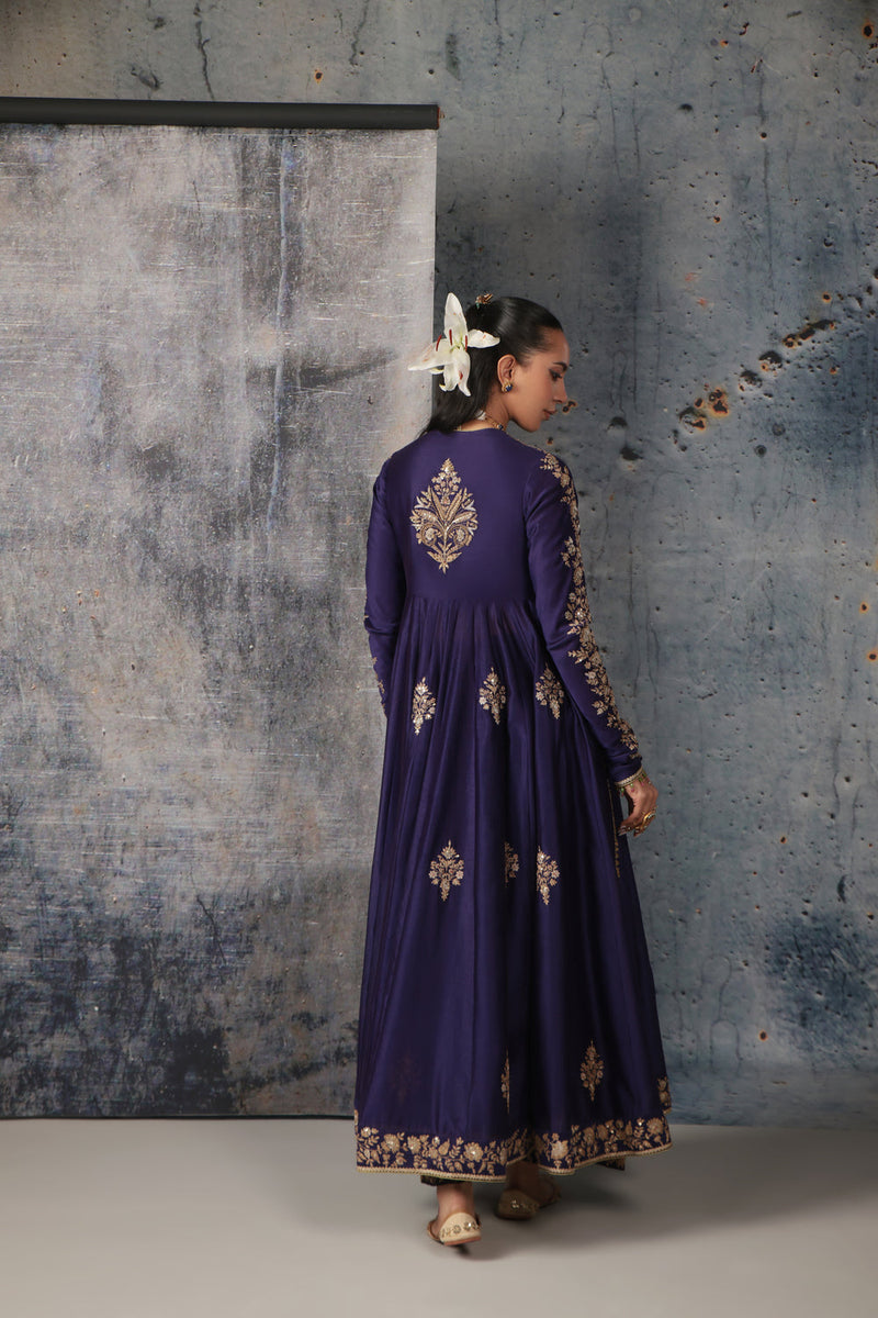 Zar-Rang Purple Kalidaar Set silk chanderi, organza kurta/kurta set by Niti Bothra in purple for women in Singapore