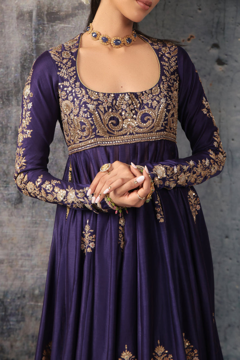 Zar-Rang Purple Kalidaar Set silk chanderi, organza kurta/kurta set by Niti Bothra in purple for women in Singapore