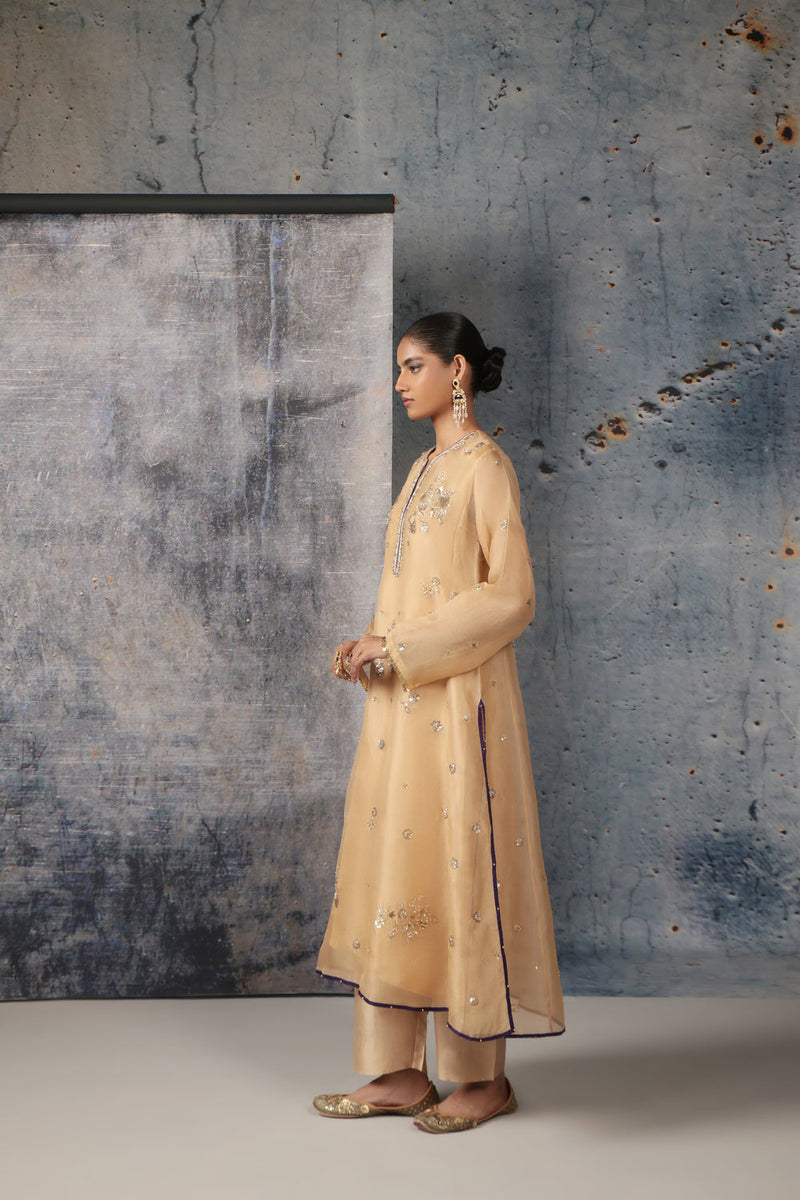 Zar-Rang Ivory Phool Kurta Set organza, silk tencel kurta/kurta set by Niti Bothra in ivory for women in Singapore