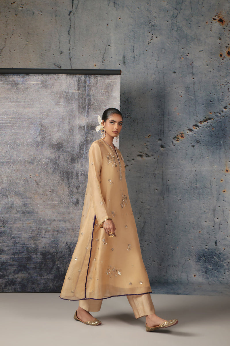 Zar-Rang Ivory Phool Kurta Set organza, silk tencel kurta/kurta set by Niti Bothra in ivory for women in Singapore