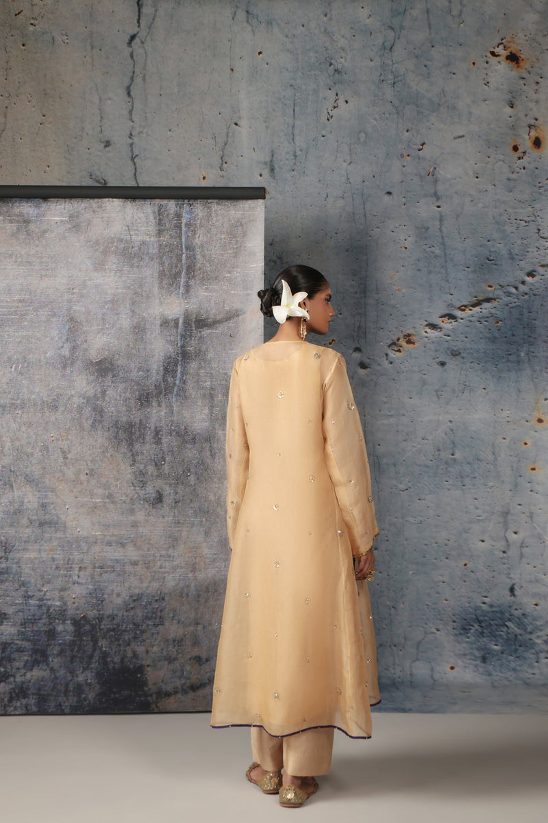 Zar-Rang Ivory Phool Kurta Set organza, silk tencel kurta/kurta set by Niti Bothra in ivory for women in Singapore
