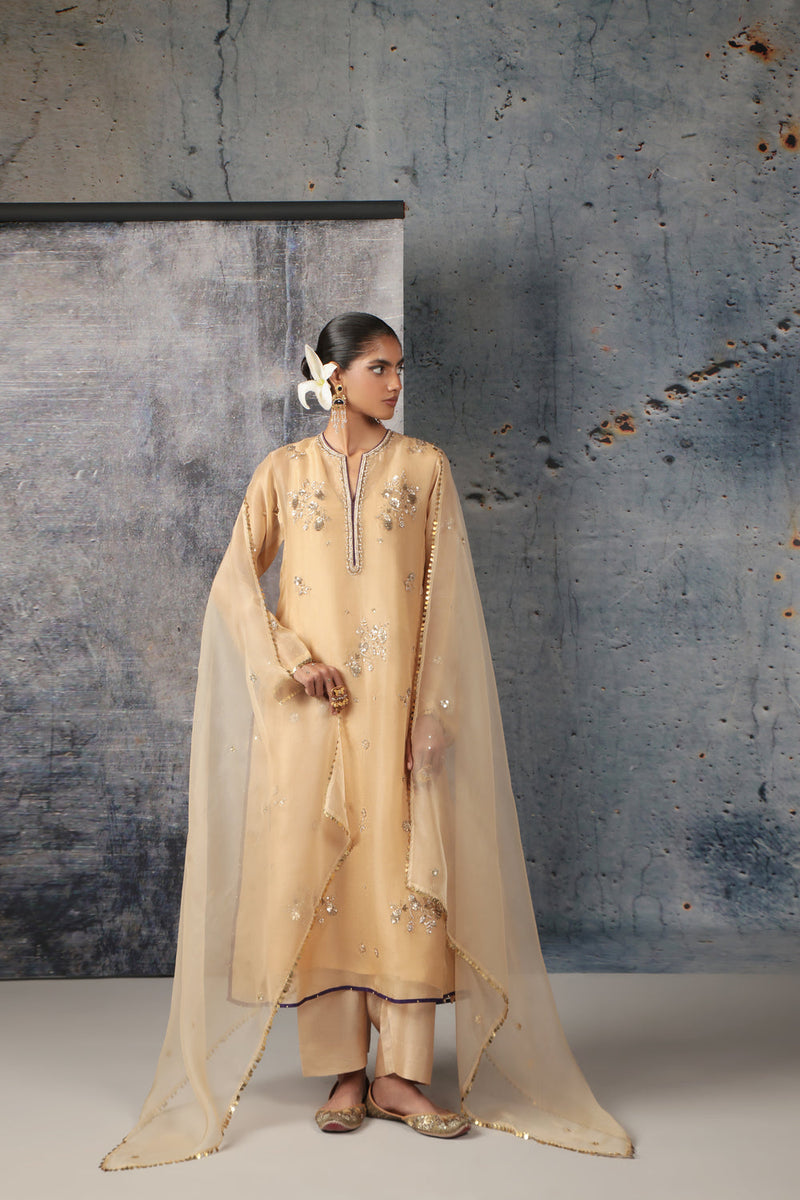Zar-Rang Ivory Phool Kurta Set organza, silk tencel kurta/kurta set by Niti Bothra in ivory for women in Singapore