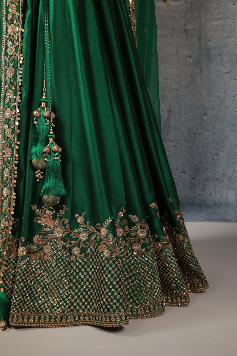 Zar-Rang Green Zardosi Lehenga Set kora silk, organza lehenga sets by Niti Bothra in green for women in Singapore