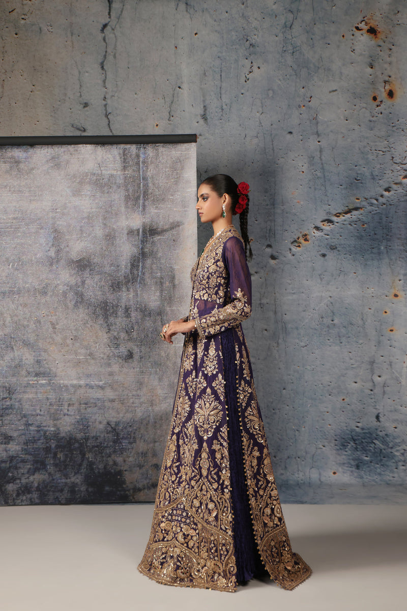 Zar-Rang Purple Jacket Lehenga Set kora silk, net lehenga sets by Niti Bothra in purple for women in Singapore