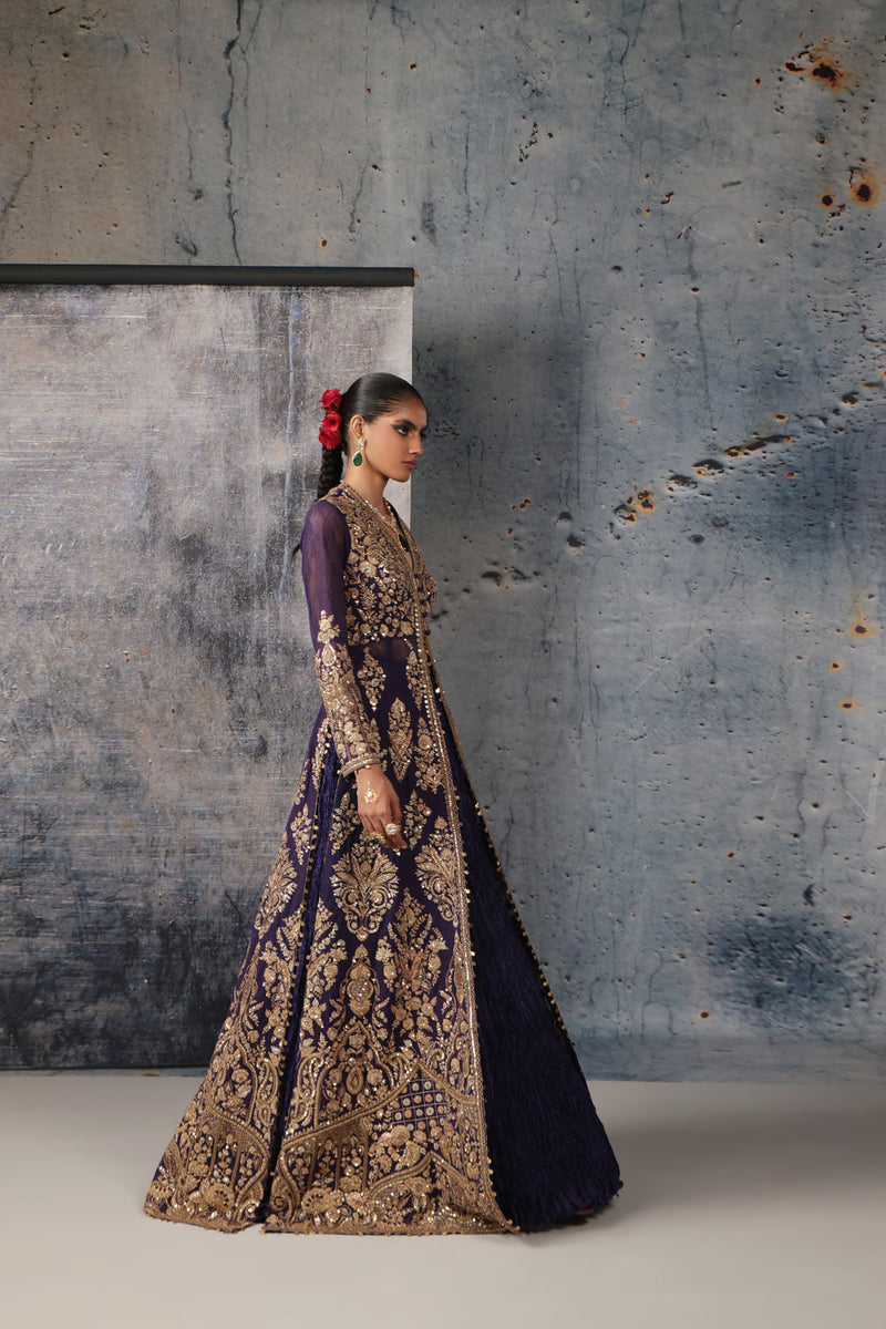 Zar-Rang Purple Jacket Lehenga Set kora silk, net lehenga sets by Niti Bothra in purple for women in Singapore