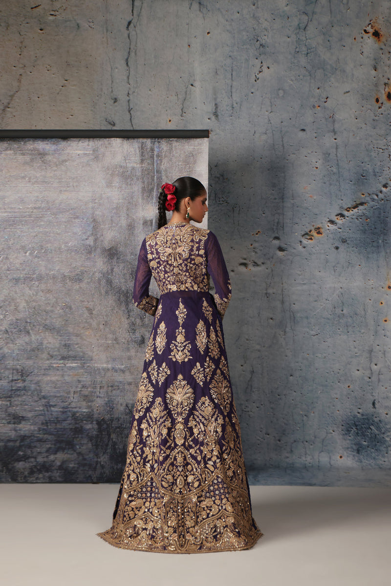 Zar-Rang Purple Jacket Lehenga Set kora silk, net lehenga sets by Niti Bothra in purple for women in Singapore