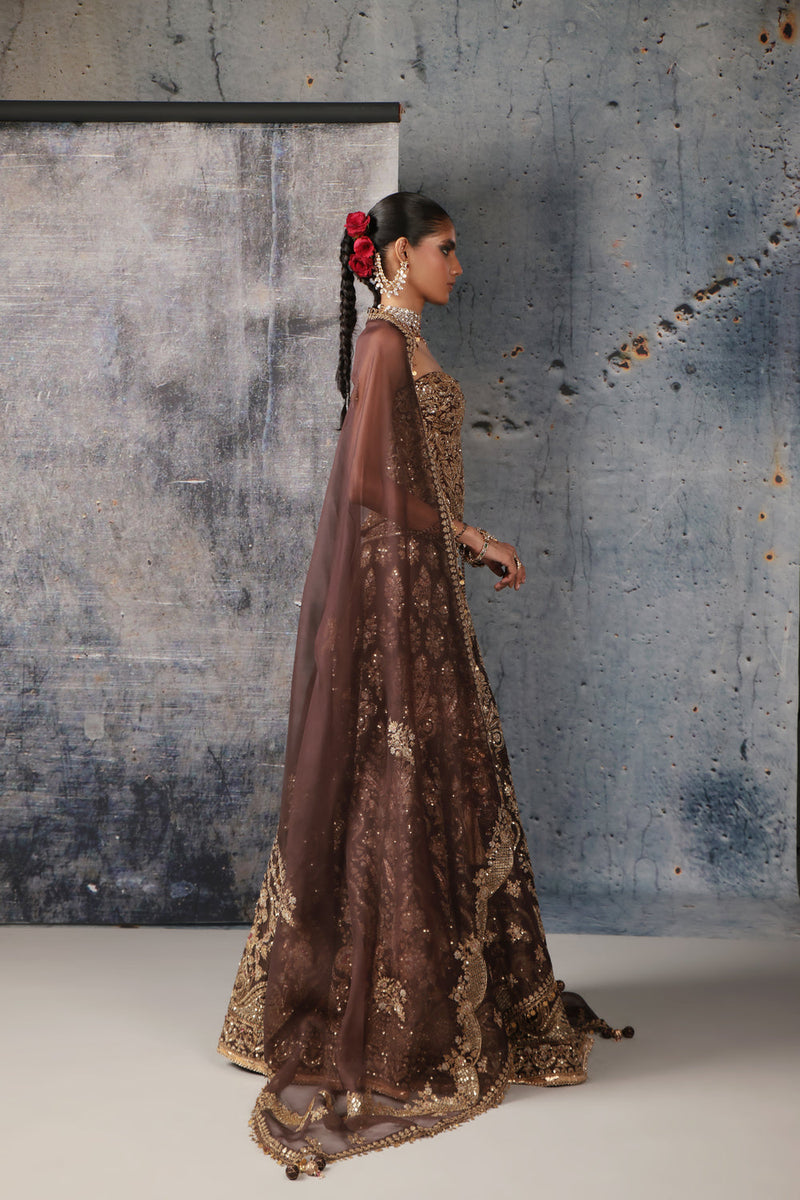 Zar-Rang Brown Corset Lehenga Set organza lehenga sets by Niti Bothra in brown for women in Singapore
