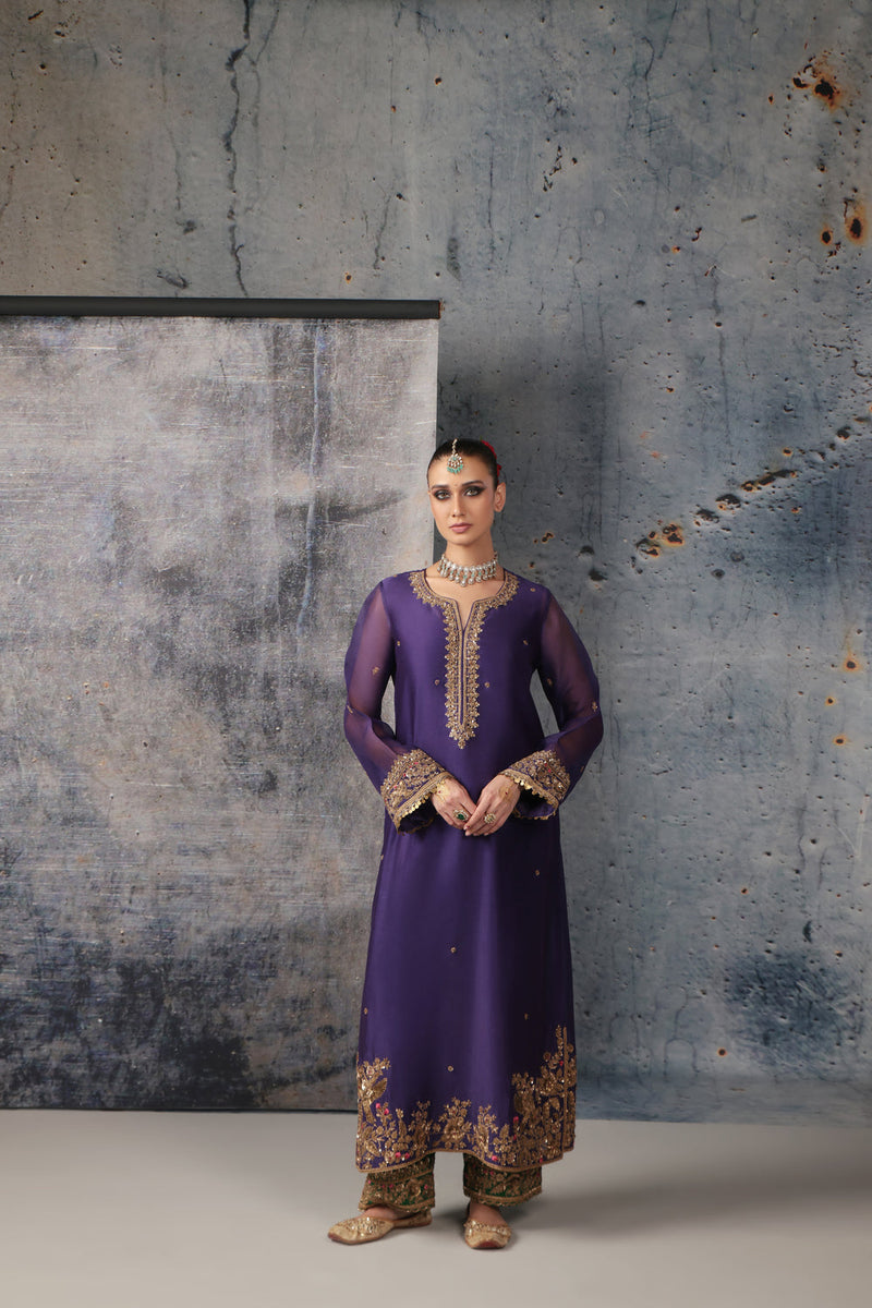 Zar-Rang Purple Straight Long Kurta Set silk chanderi kurta/kurta set by Niti Bothra in purple for women in Singapore