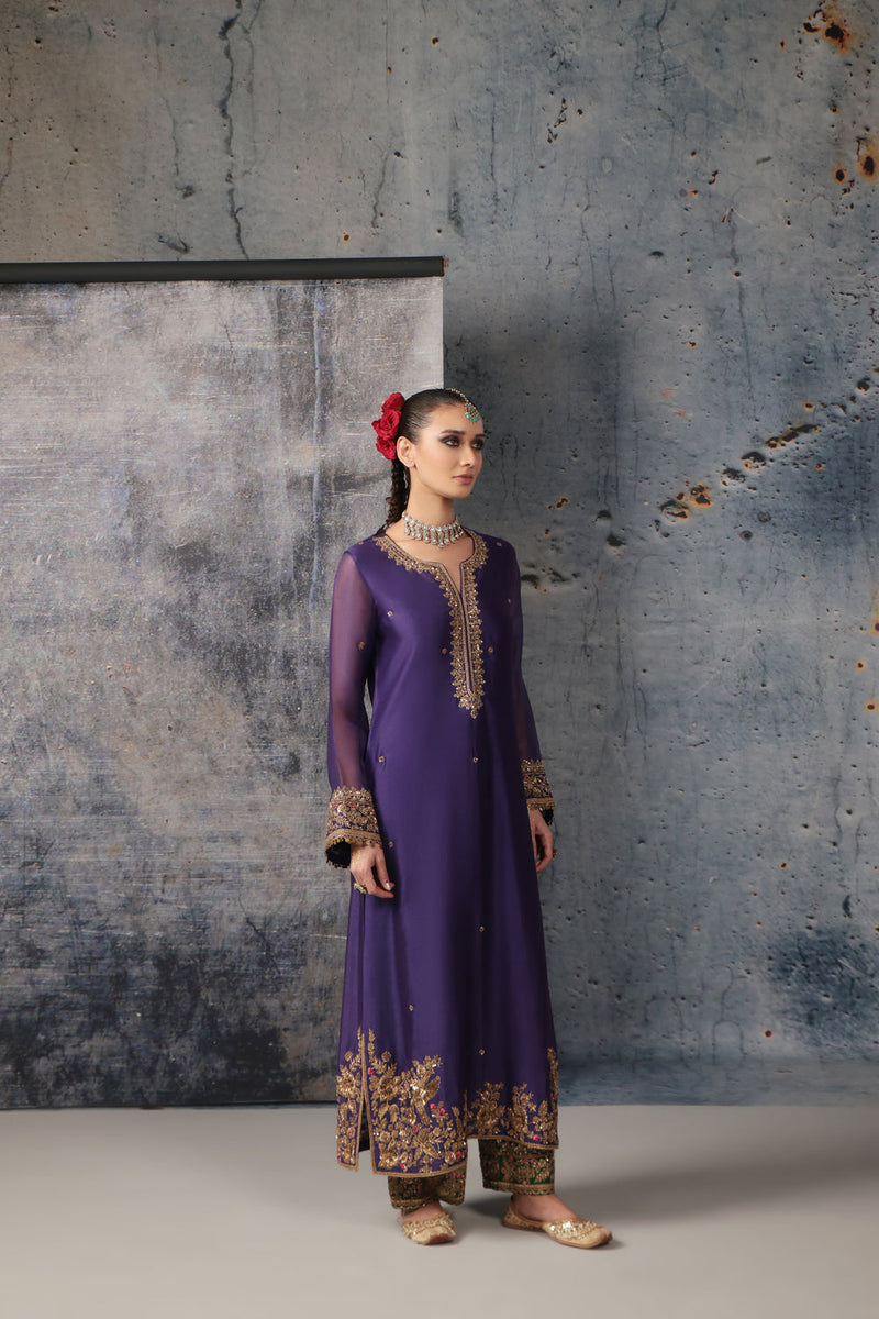 Zar-Rang Purple Straight Long Kurta Set silk chanderi kurta/kurta set by Niti Bothra in purple for women in Singapore