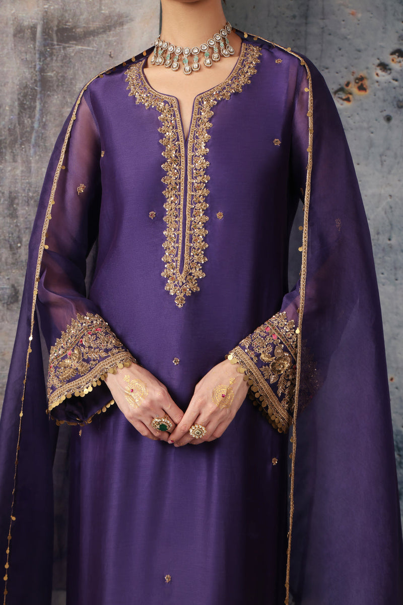 Zar-Rang Purple Straight Long Kurta Set silk chanderi kurta/kurta set by Niti Bothra in purple for women in Singapore