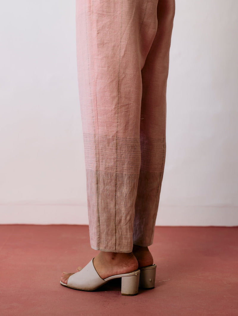 Nila Tapered Metallic Linen Pants-Pink linen pant/trousers by Manan in pink for women in Singapore