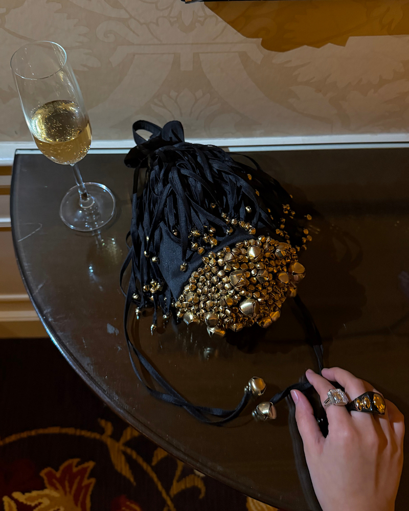 Rocky Bag - Lennon tafetta bag by AOMIDORI SHIMAI in black and gold for women in Singapore