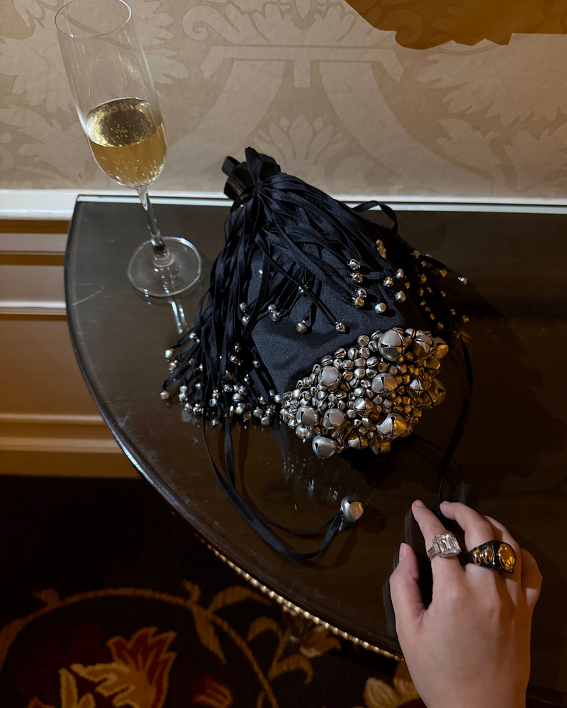 Rocky Bag - Lennon tafetta bag by AOMIDORI SHIMAI in black and silver for women in Singapore