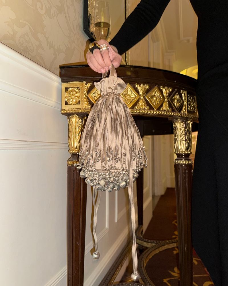 Rocky Bag - Lennon tafetta bag by AOMIDORI SHIMAI in nude and silver for women in Singapore