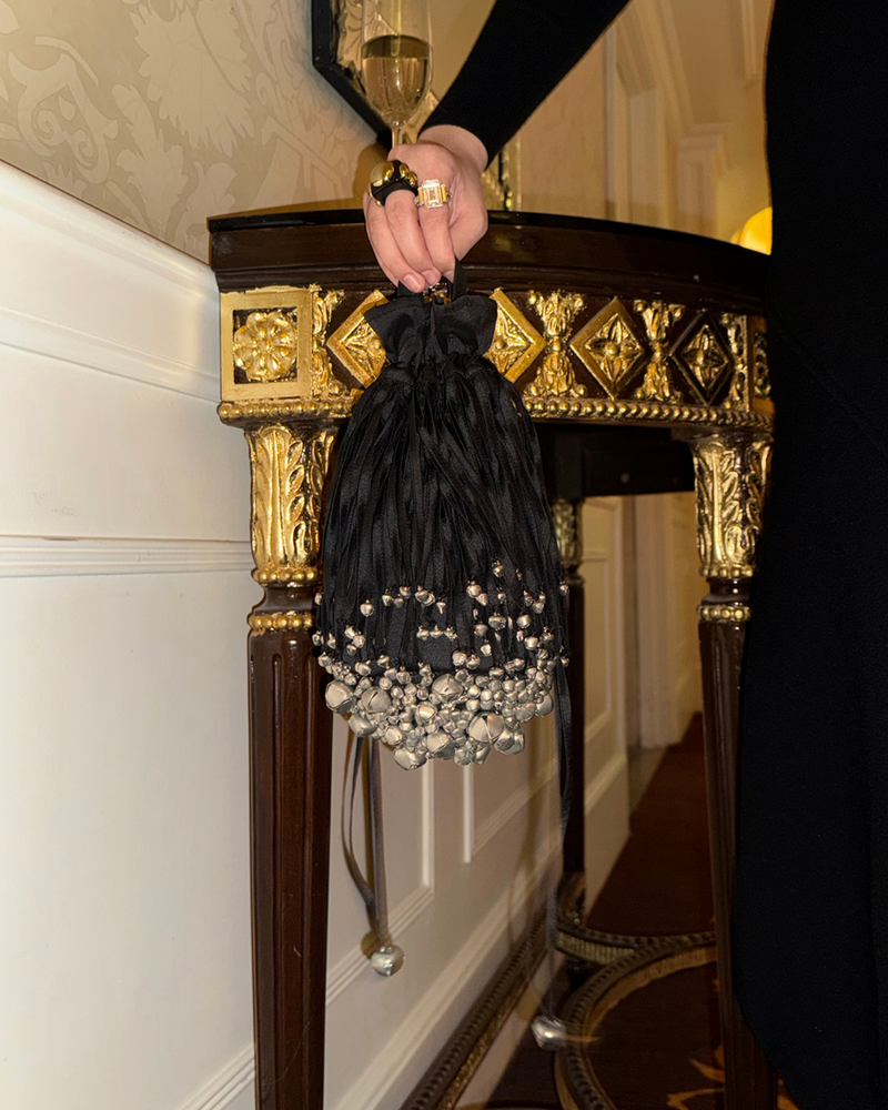 Rocky Bag - Lennon tafetta bag by AOMIDORI SHIMAI in black and silver for women in Singapore