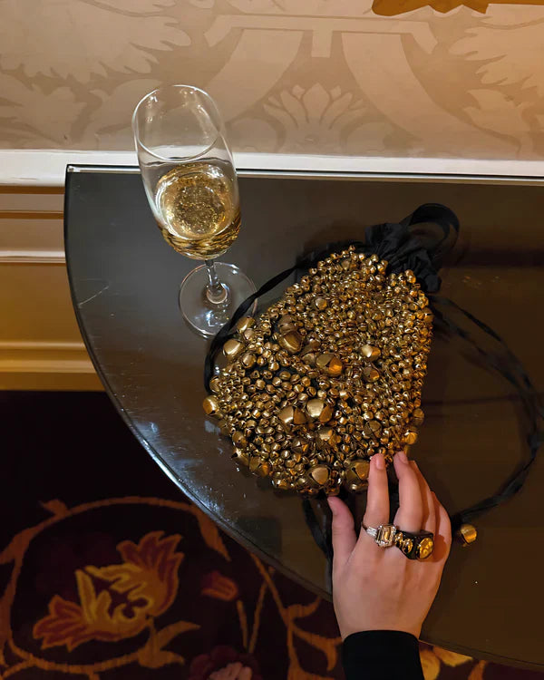 Rocky Bag - Jhoom tafetta bag by AOMIDORI SHIMAI in black and gold for women in Singapore