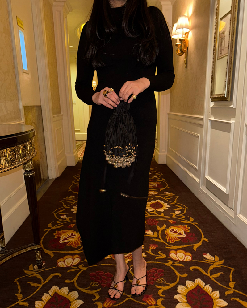 Rocky Bag - Lennon tafetta bag by AOMIDORI SHIMAI in black and gold for women in Singapore