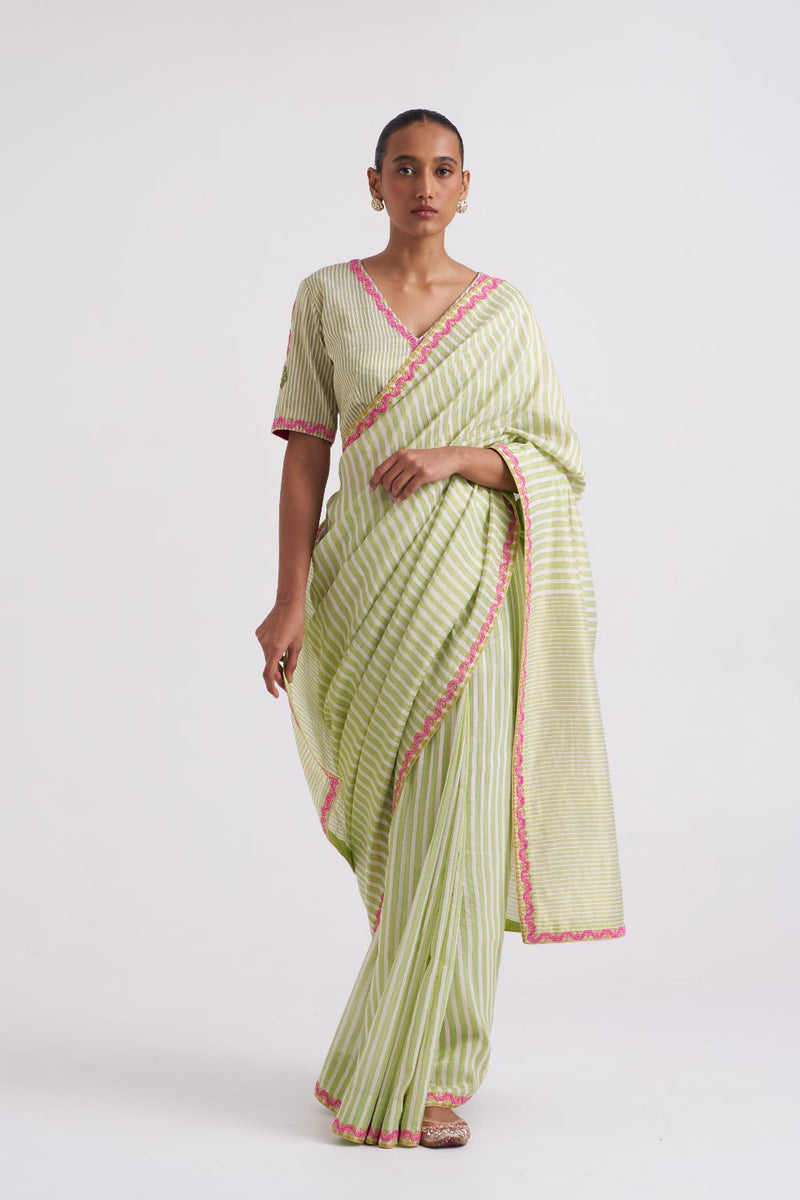 Mohini Sari Green cotton by Suparna Som in green color for women in Singapore