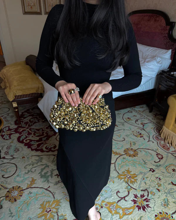Bobbi Bag - Jhoom silk velvet bag by AOMIDORI SHIMAI in gold for women in Singapore