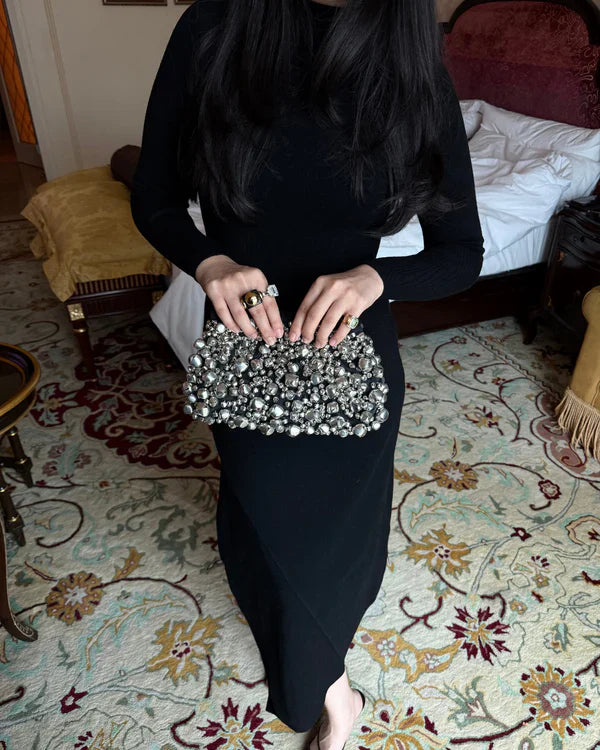Bobbi Bag - Jhoom silk velvet bag by AOMIDORI SHIMAI in silver for women in Singapore