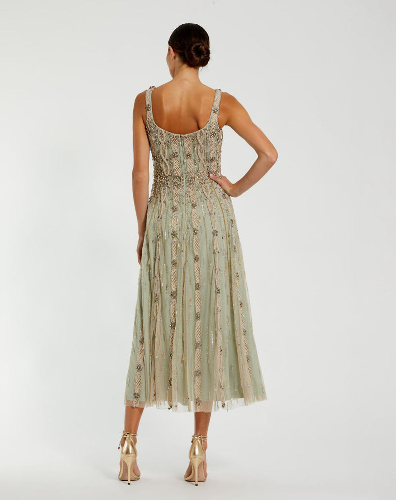 10078-Embellished Mesh Sleeveless Scoop Neck Midi Dress by Mac Duggal for women in Singapore