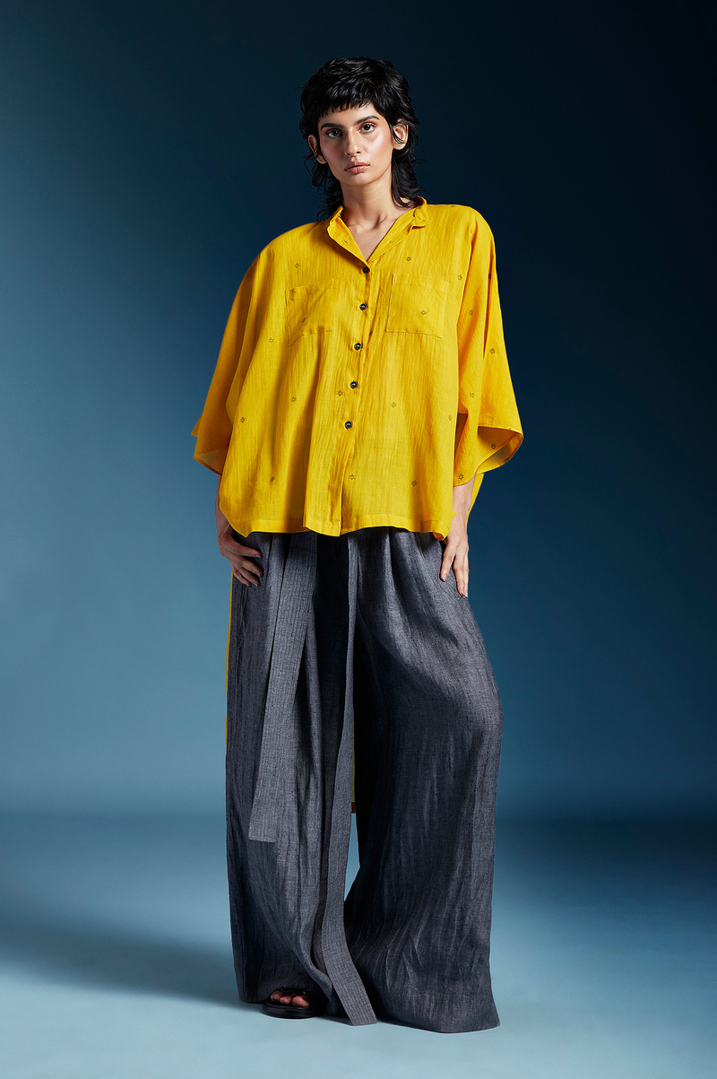 Anya Shirt-Mustard cotton by Chola in mustard color for women in Singapore