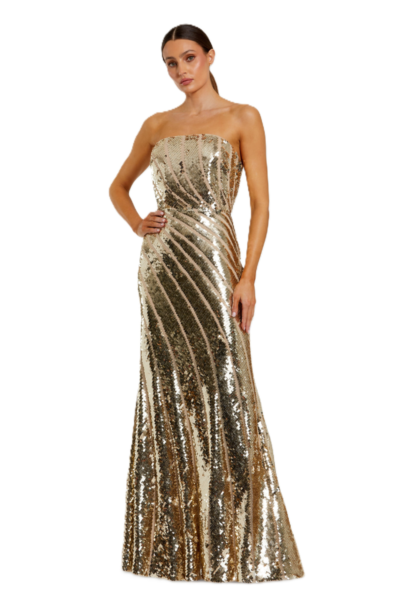10130 - Gold Strapless Sequin Trumpet Gown by Mac Duggal in gold color for women in Singapore