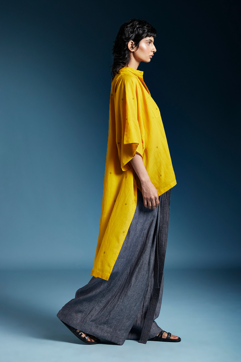Anya Shirt-Mustard cotton by Chola in mustard color for women in Singapore