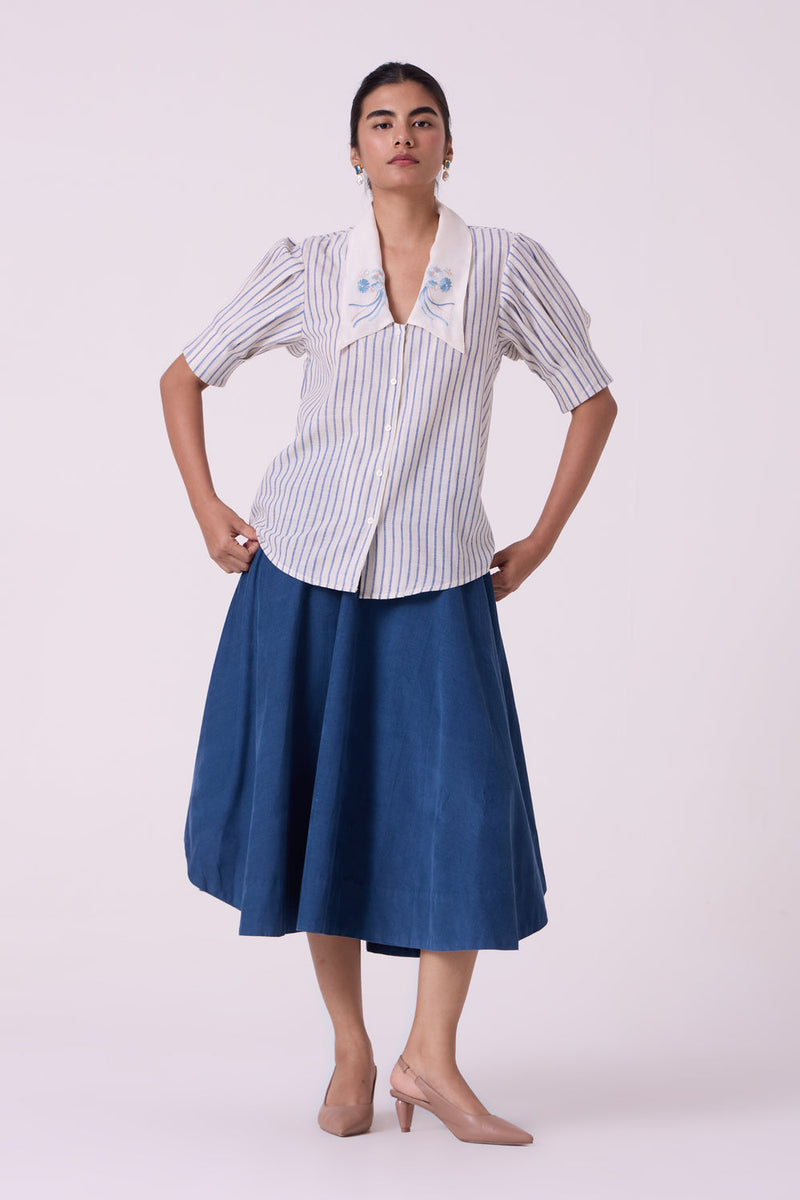 Kumo Striped Embroidered Handwoven Top handwoven cotton top/shirt by The Summer House in off white for women in Singapore