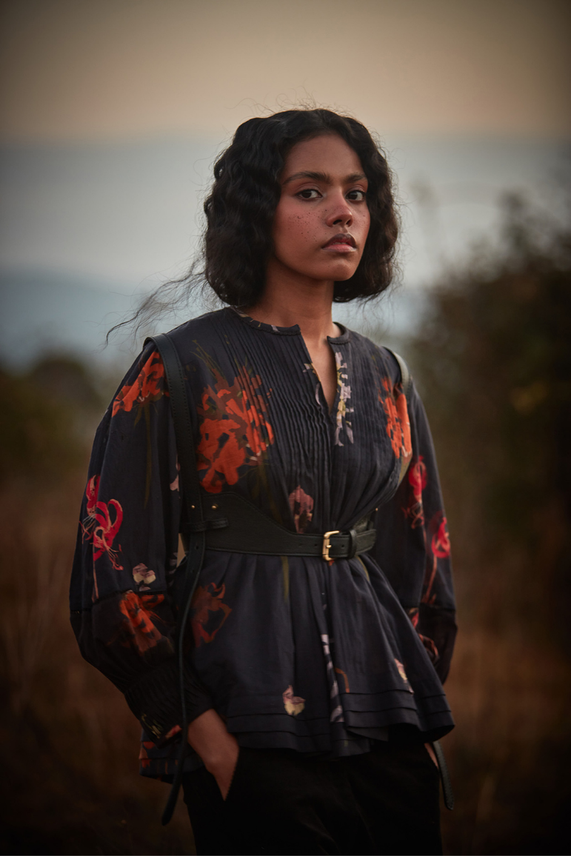 Wildflower top cotton by Khara Kapas in grey for women in Singapore