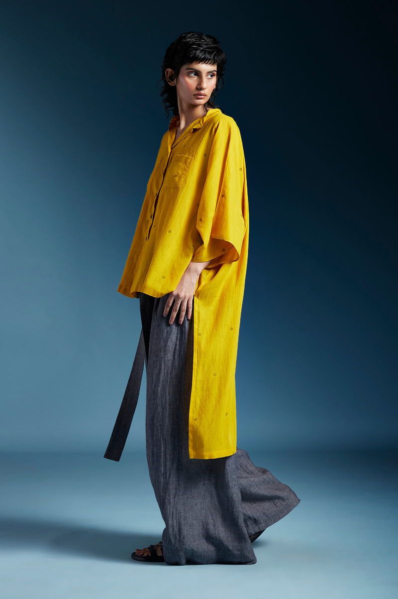 Anya Shirt-Mustard cotton by Chola in mustard color for women in Singapore