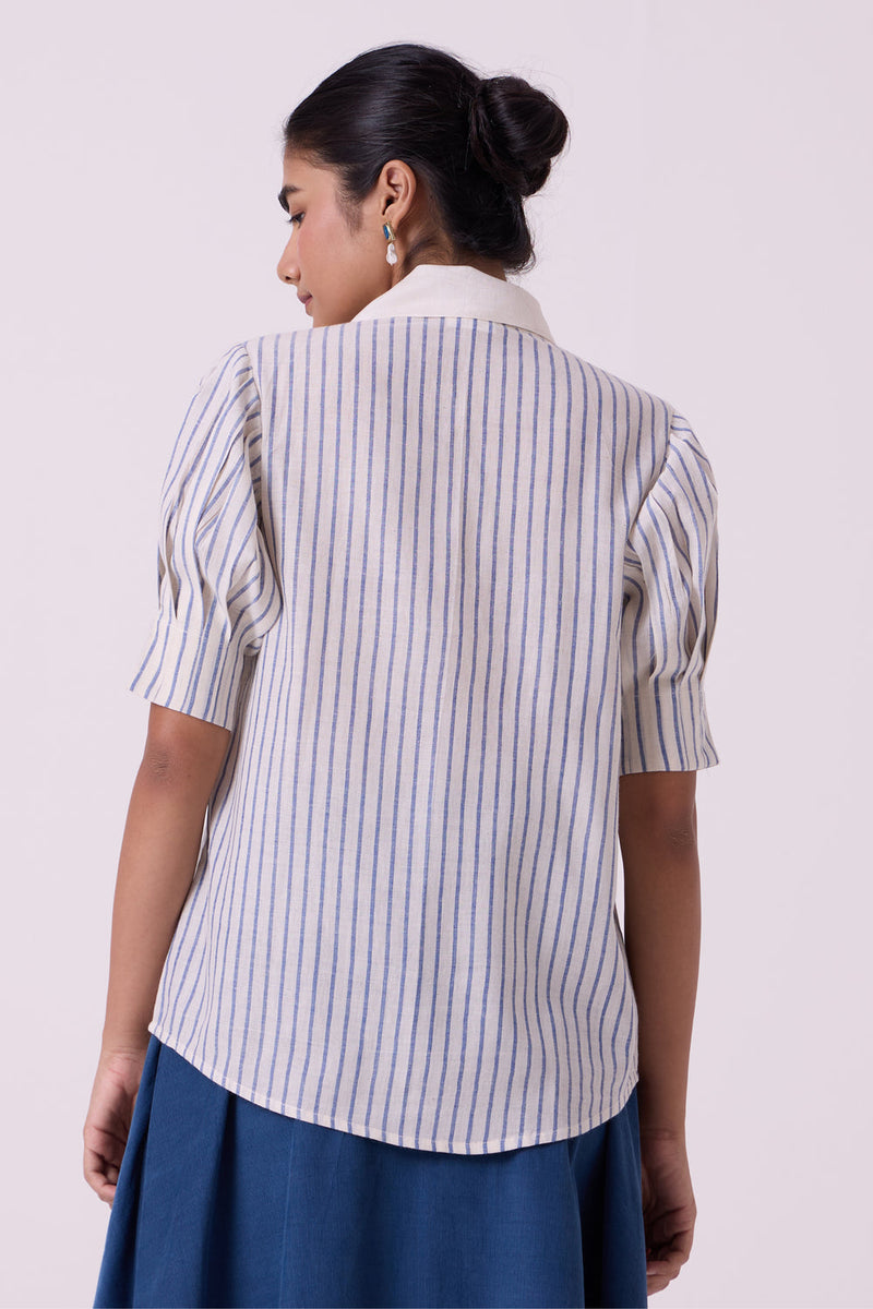 Kumo Striped Embroidered Handwoven Top handwoven cotton top/shirt by The Summer House in off white for women in Singapore