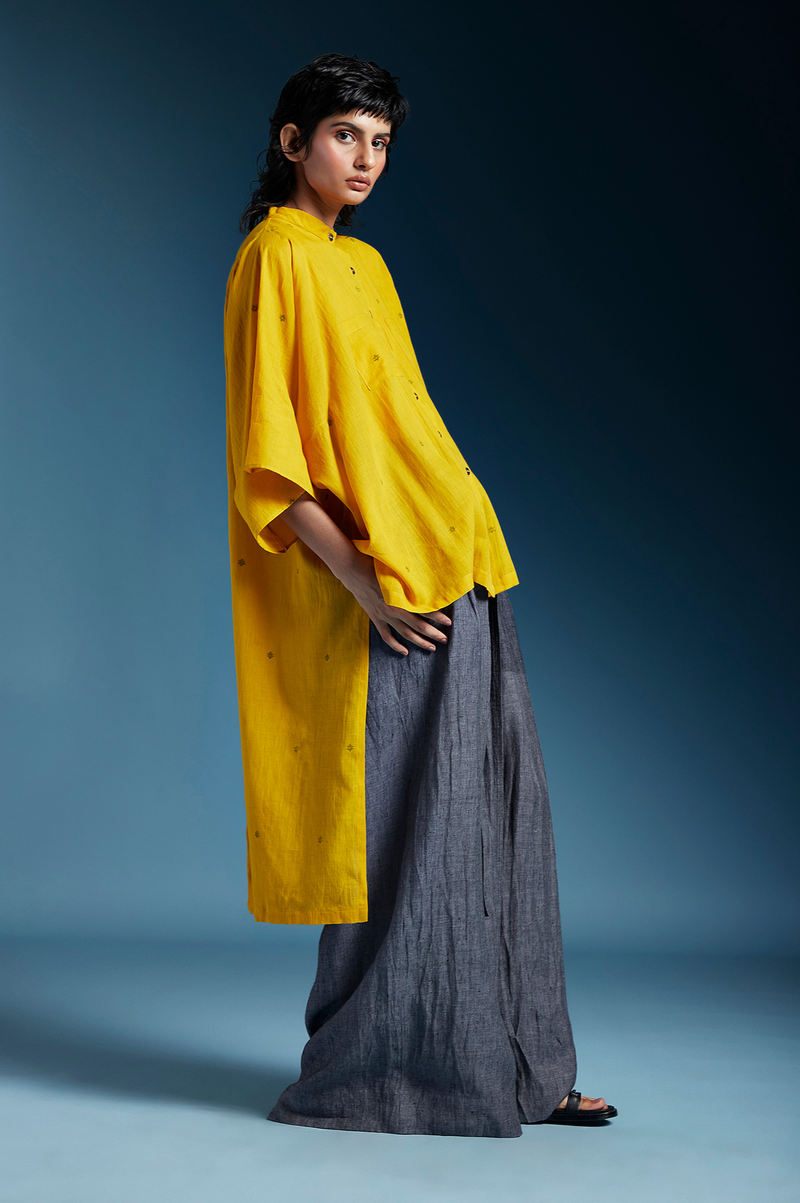 Anya Shirt-Mustard cotton by Chola in mustard color for women in Singapore