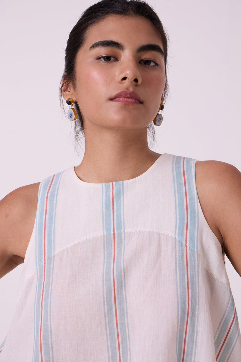 Mizu Striped Handwoven Tent Top handwoven cotton top/shirt by The Summer House in off white for women in Singapore