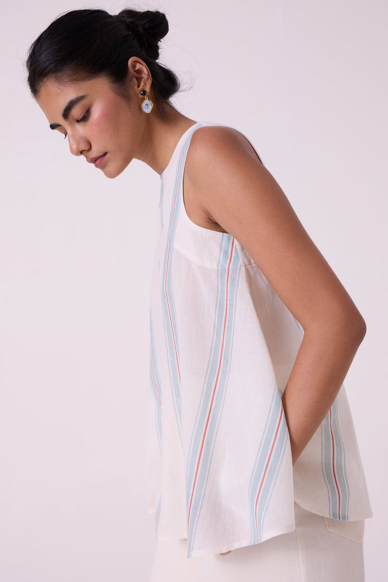 Mizu Striped Handwoven Tent Top handwoven cotton top/shirt by The Summer House in off white for women in Singapore