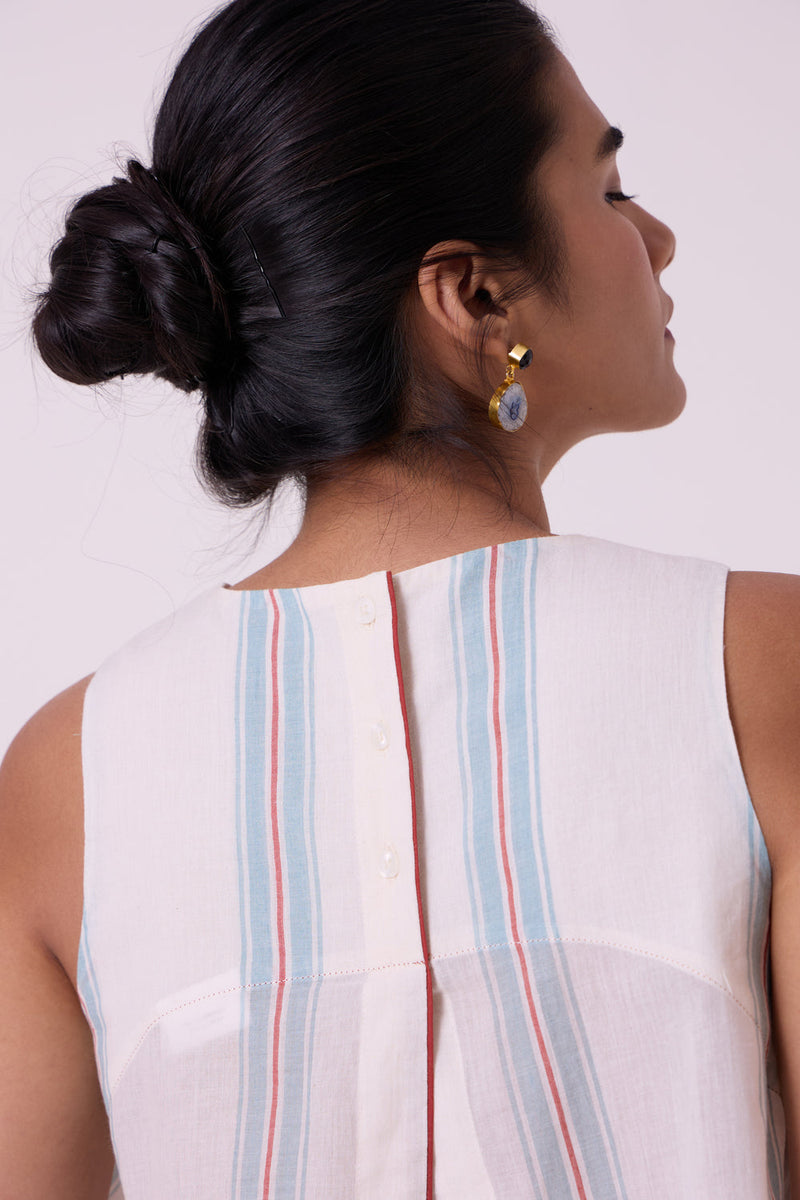 Mizu Striped Handwoven Tent Top handwoven cotton top/shirt by The Summer House in off white for women in Singapore