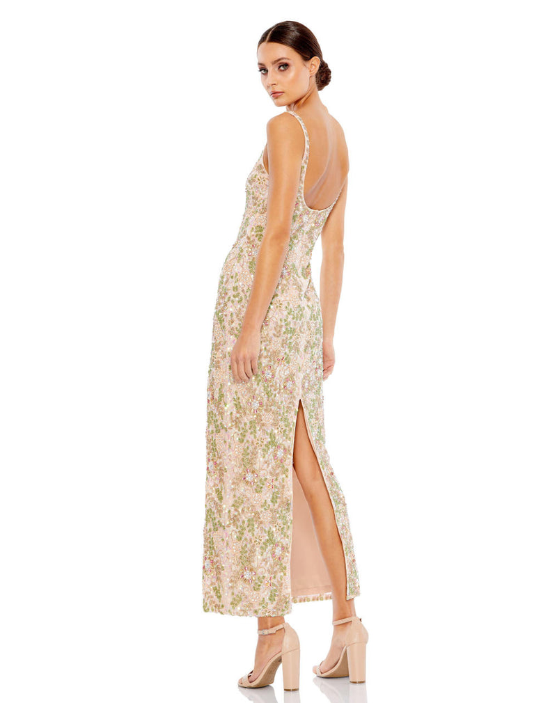 MD-10755 Embroidred Ankle Length Dress-Beige by Mac Duggal in beige color for women in Singapore
