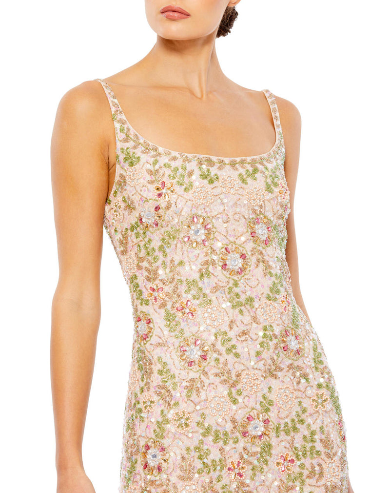 MD-10755 Embroidred Ankle Length Dress-Beige by Mac Duggal in beige color for women in Singapore